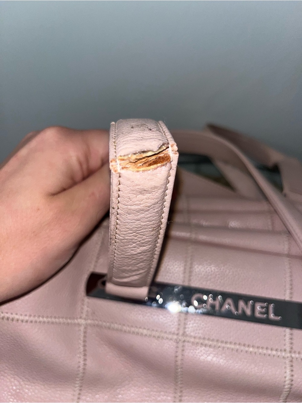 CHANEL Blush Quilted Leather Shoulder Bag with Silver-Tone Logo Bar - Picture 12 of 13
